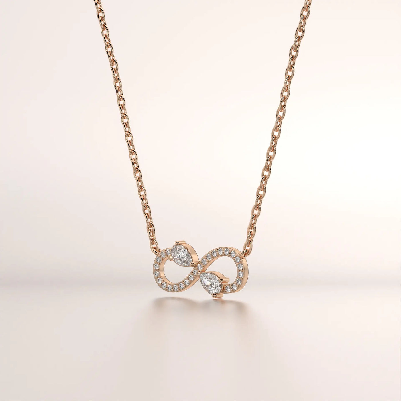 necklace infinity diamond rose gold 14k front