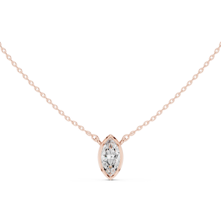 Front-view: Marquise Diamond Necklace with Bezel Setting in 14k Rose Gold - Lab Grown - Driona Jewels