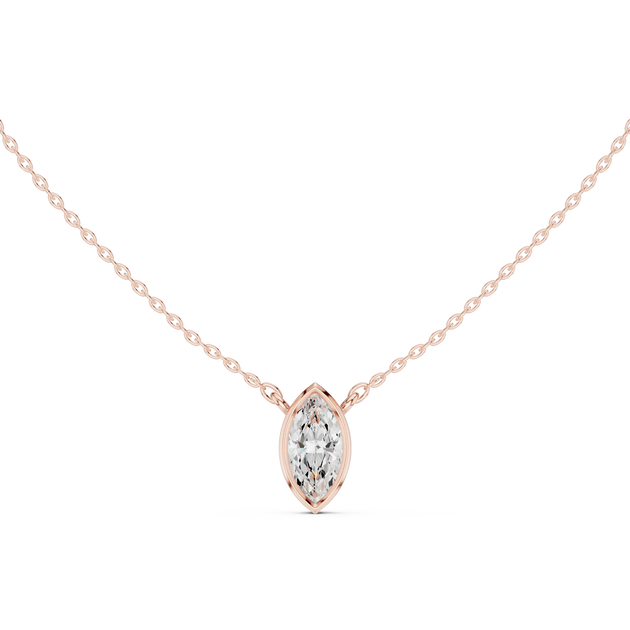Front-view: Marquise Diamond Necklace with Bezel Setting in 14k Rose Gold - Lab Grown - Driona Jewels