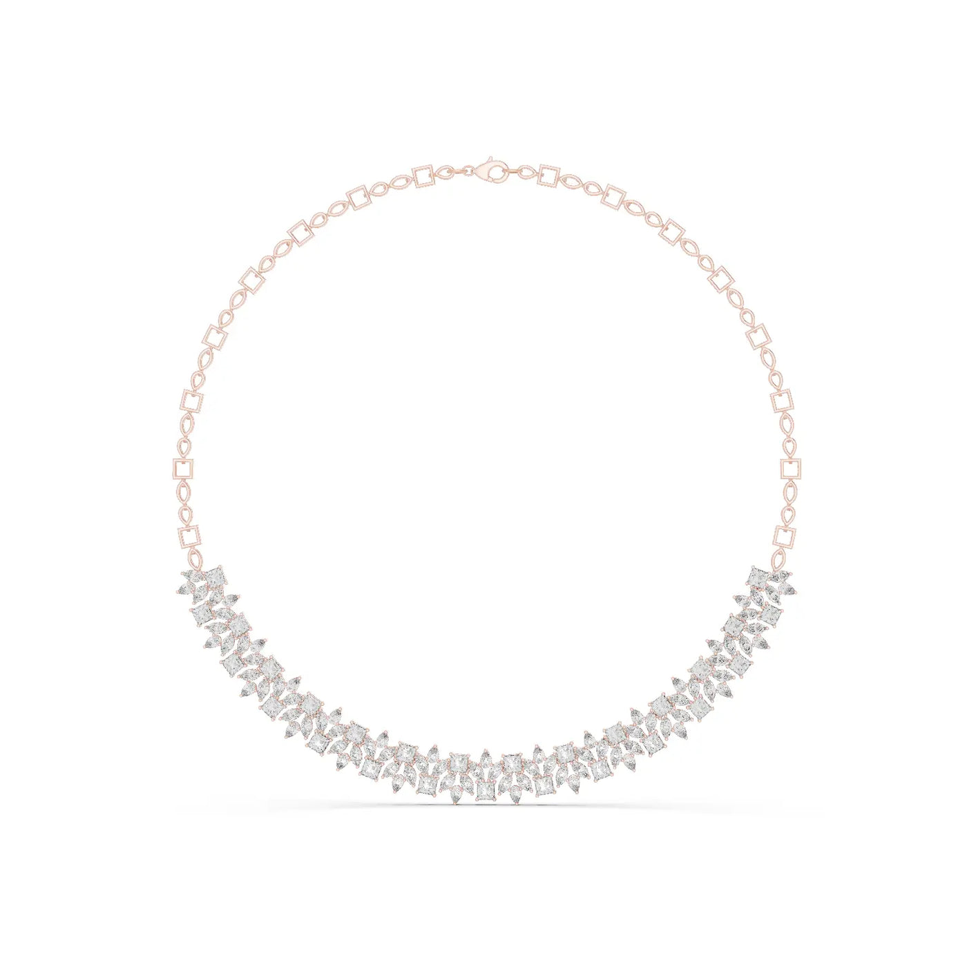 Front View: Marquise Diamond Necklace with Bezel Setting in 14k Rose Gold - Lab Grown - Driona Jewels