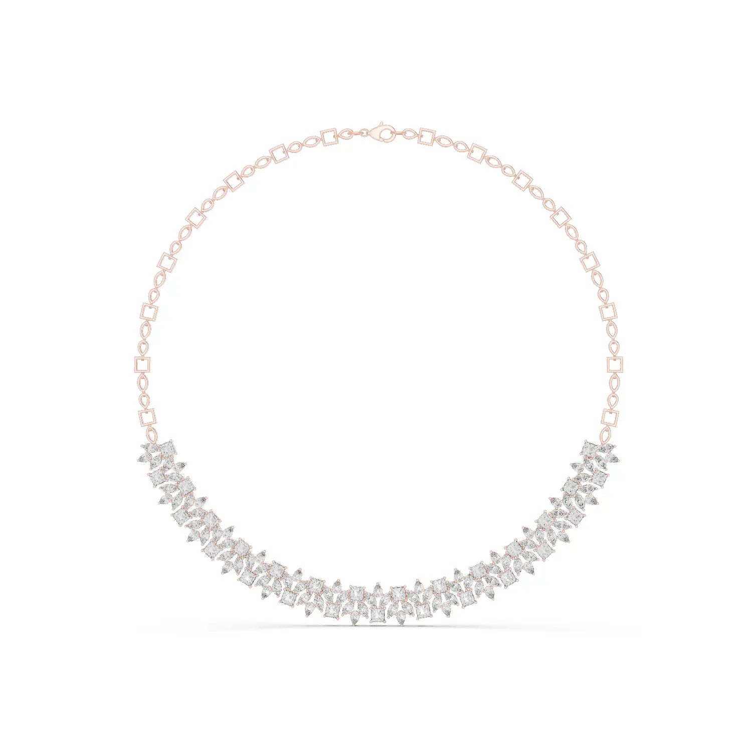 Front View: Marquise Diamond Necklace with Bezel Setting in 14k Rose Gold - Lab Grown - Driona Jewels
