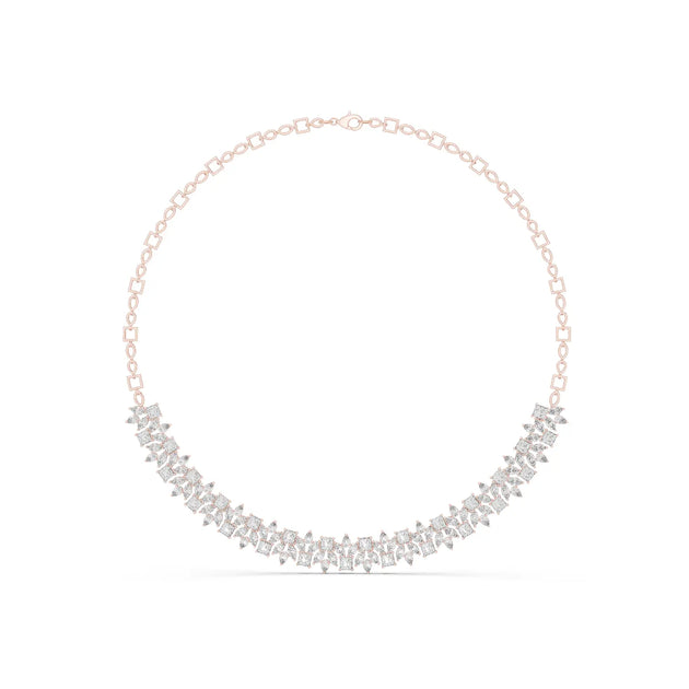 Front View: Marquise Diamond Necklace with Bezel Setting in 14k Rose Gold - Lab Grown - Driona Jewels