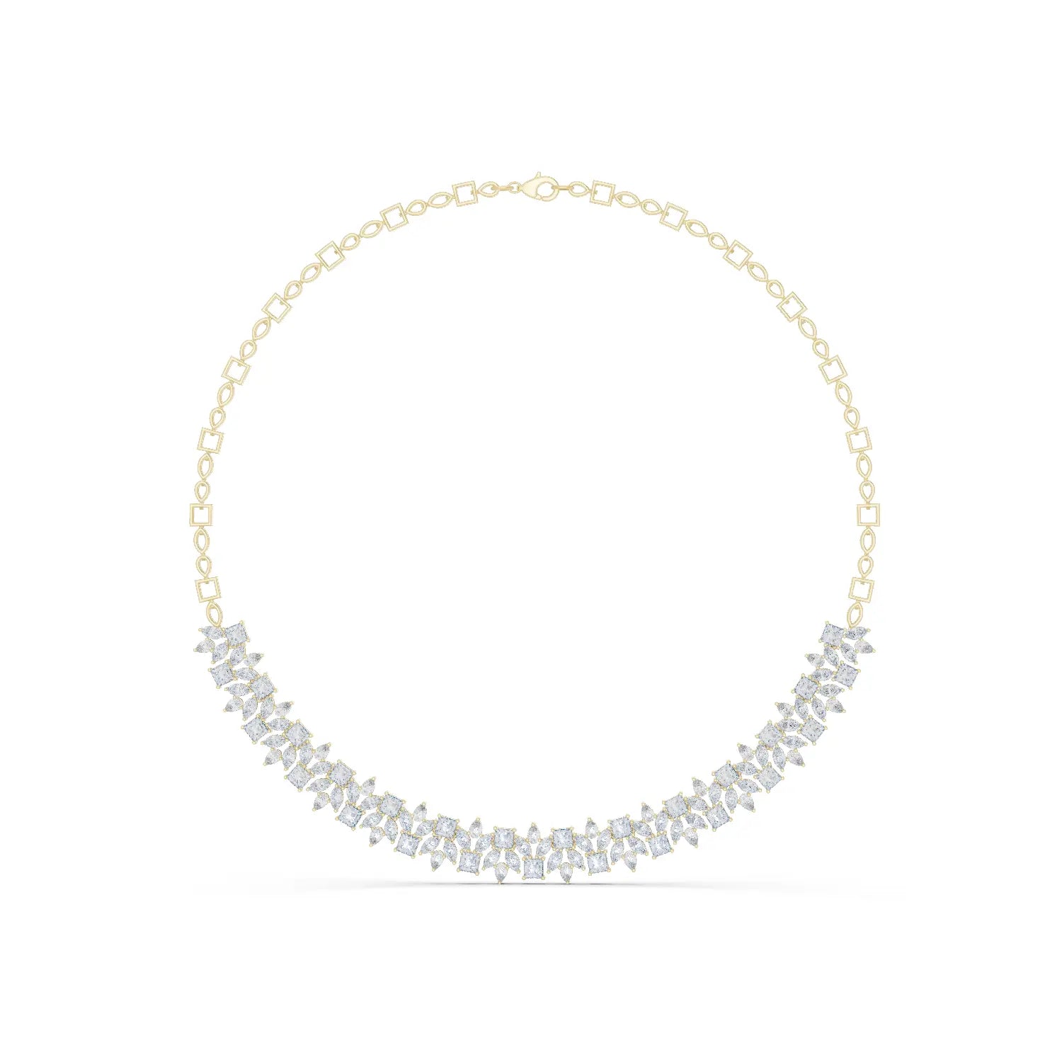 Front-view: Marquise Diamond Necklace with Bezel Setting in 14k Yellow Gold - Lab Grown - Driona Jewels
