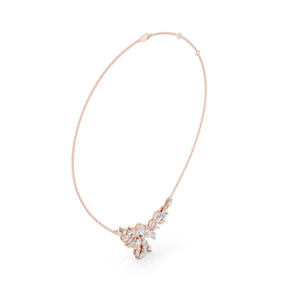 Three-quarter-view: Marquise Diamond Necklace with Cluster Setting in 14k Rose Gold - Lab Grown - Driona Jewels