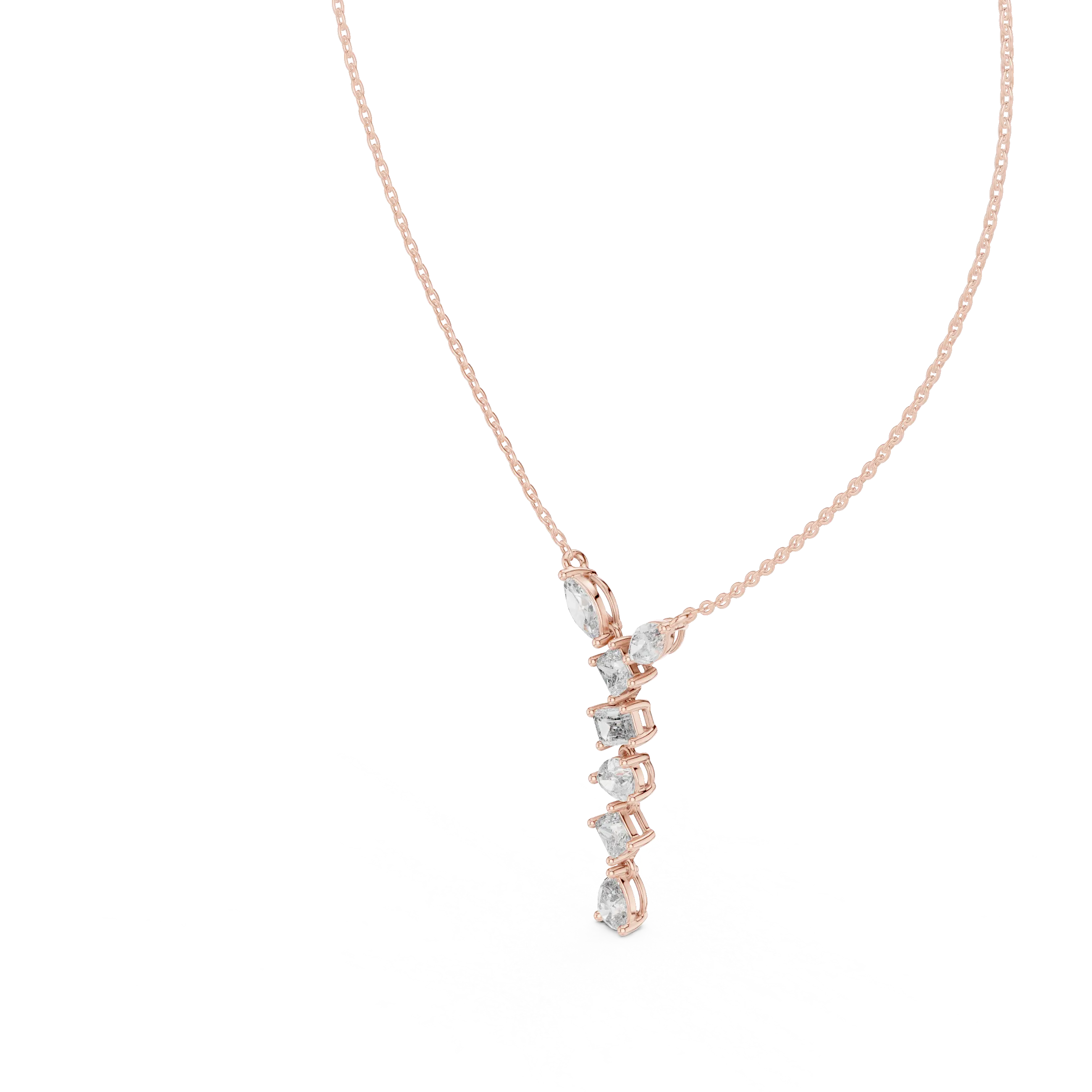 Front-View: Marquise Diamond Necklace with Pave Setting in 14k Rose Gold - Lab Grown - Driona Jewels