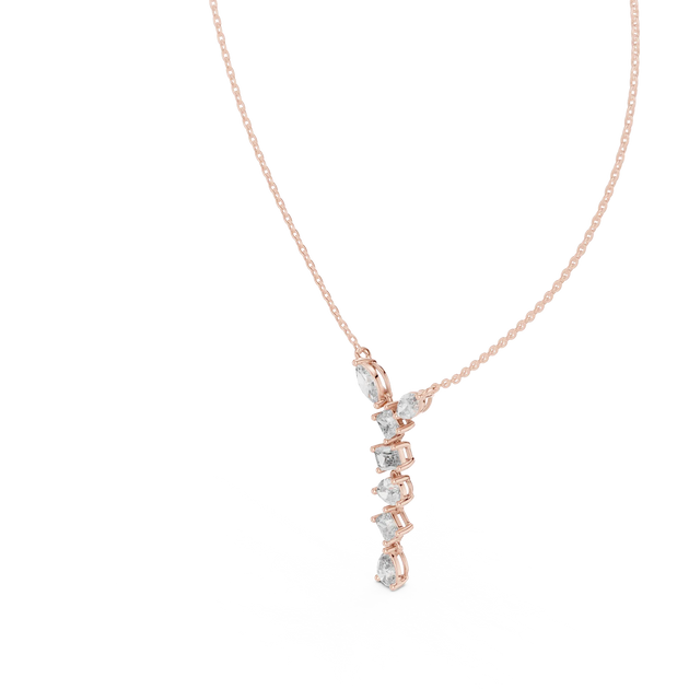 Front-View: Marquise Diamond Necklace with Pave Setting in 14k Rose Gold - Lab Grown - Driona Jewels