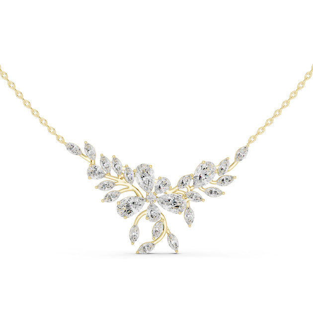 Front View: Marquise Diamond Necklace with Pave Setting in 14k Yellow Gold - Lab Grown - Driona Jewels