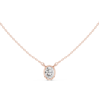 Front View: Oval Diamond Necklace with Bezel Setting in 14k Rose Gold - Lab Grown - Driona Jewels