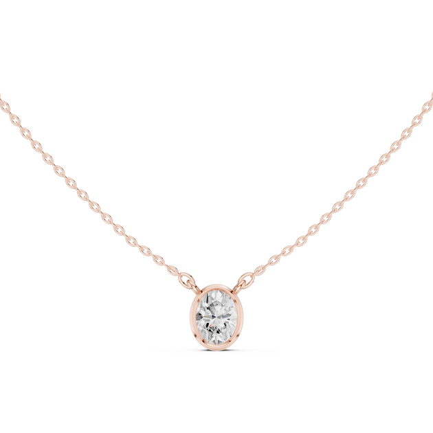 Front View: Oval Diamond Necklace with Bezel Setting in 14k Rose Gold - Lab Grown - Driona Jewels