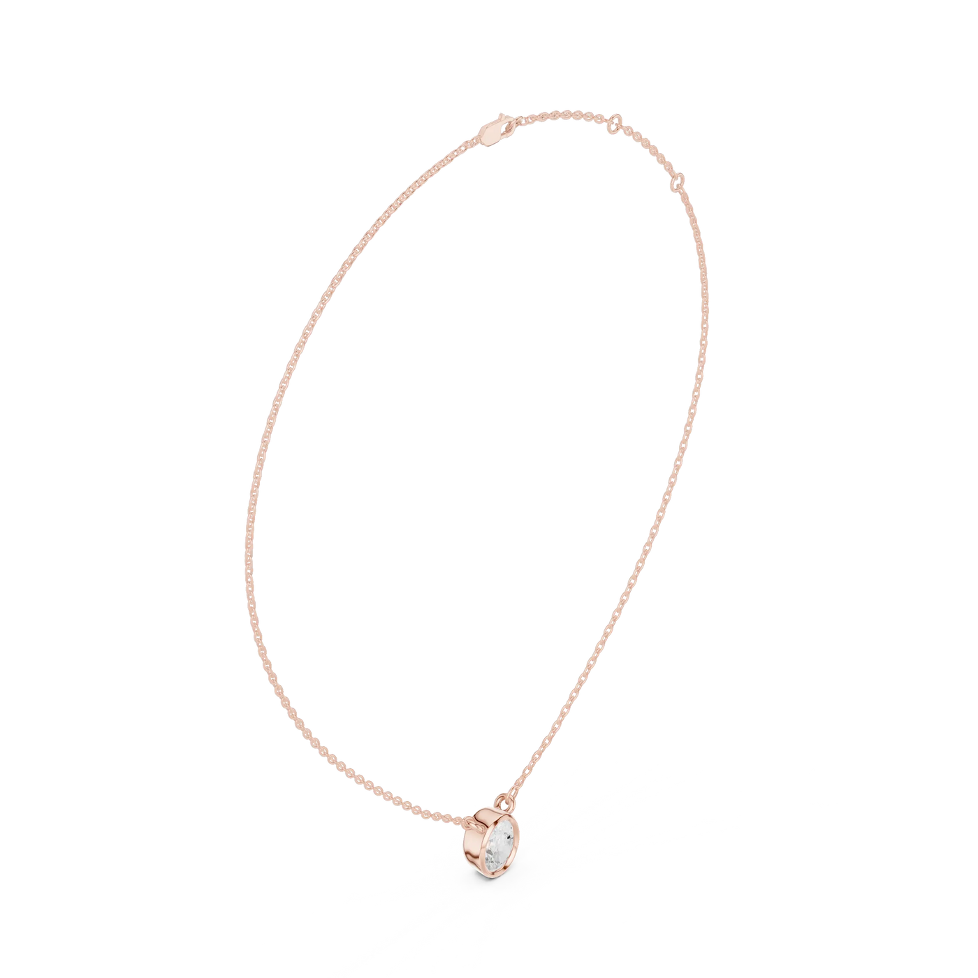Front-View: Oval Diamond Necklace with Bezel Setting in 14k Rose Gold - Lab Grown - Driona Jewels