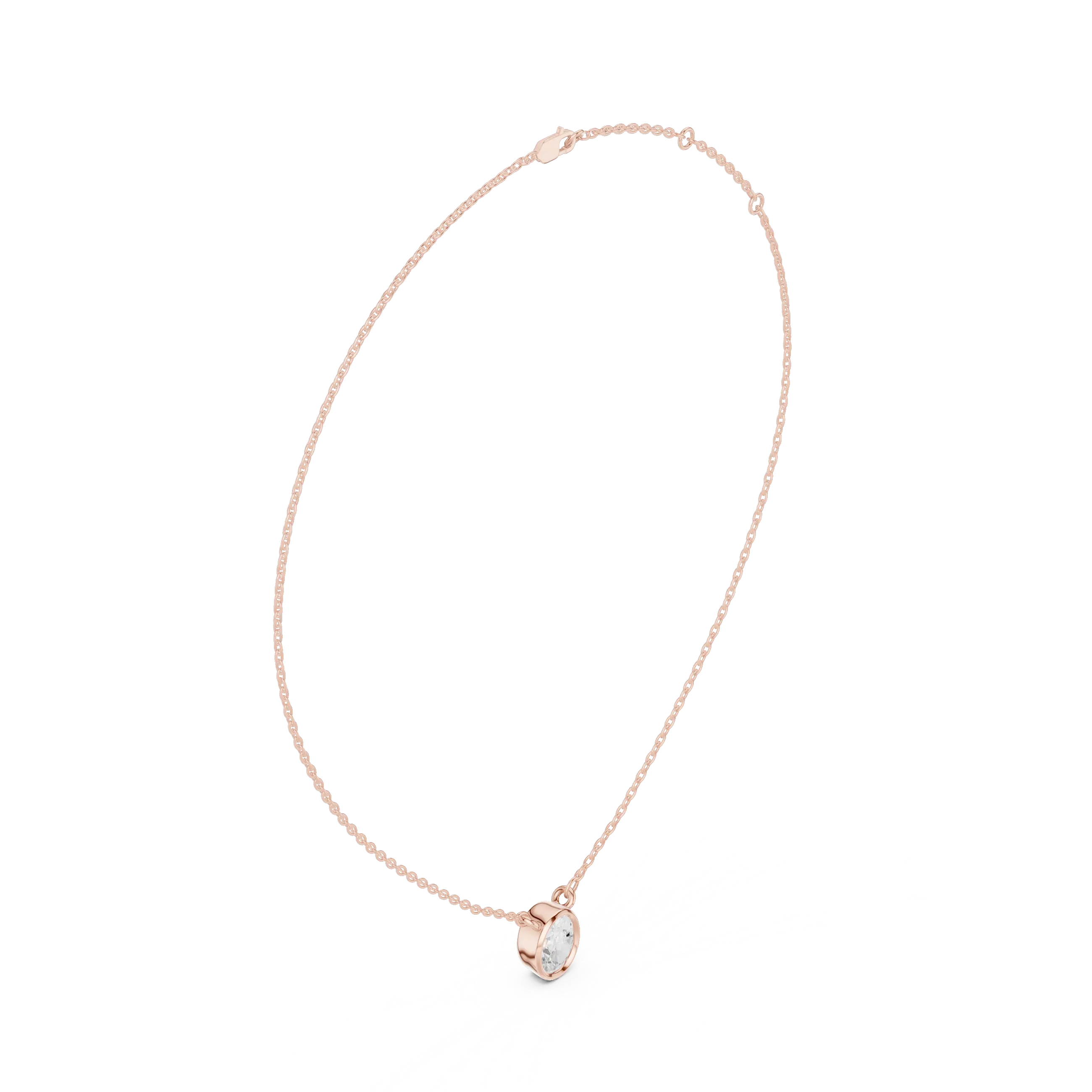 Front-View: Oval Diamond Necklace with Bezel Setting in 14k Rose Gold - Lab Grown - Driona Jewels