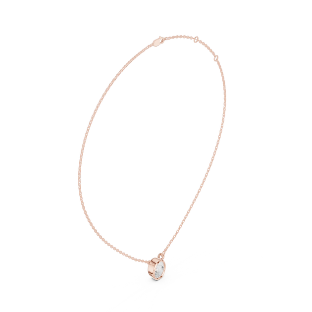 Front-View: Oval Diamond Necklace with Bezel Setting in 14k Rose Gold - Lab Grown - Driona Jewels