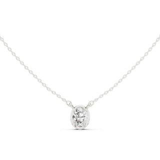 Front-View: Oval Diamond Necklace with Bezel Setting in 14k White Gold - Lab Grown - Driona Jewels