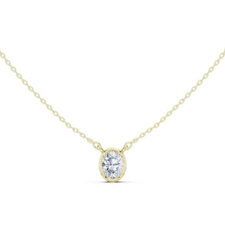 Front View: Oval Diamond Necklace with Bezel Setting in 14k Yellow Gold - Lab Grown - Driona Jewels