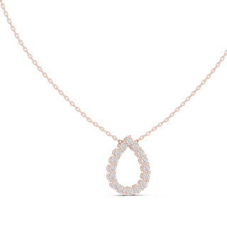Front View: Oval Diamond Necklace with Halo Setting in 14k Gold - Lab Grown - Driona Jewels