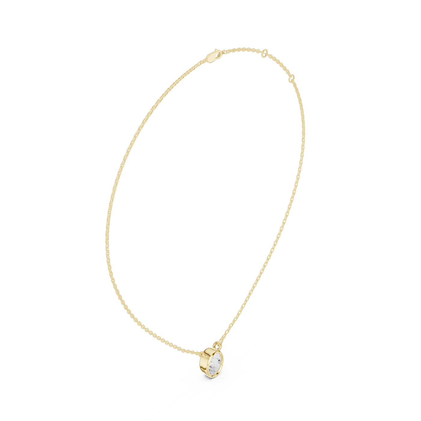 Front-View: Oval Diamond Necklace with Prong Setting in 14k Yellow Gold - Lab Grown - Driona Jewels