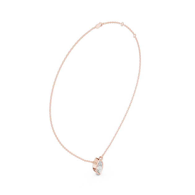Front-view: Pear Diamond Necklace with Bezel Setting in 14k Rose Gold - Lab Grown - Driona Jewels