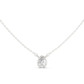 Front-view: Pear Diamond Necklace with Bezel Setting in 14k White Gold - Lab Grown - Driona Jewels