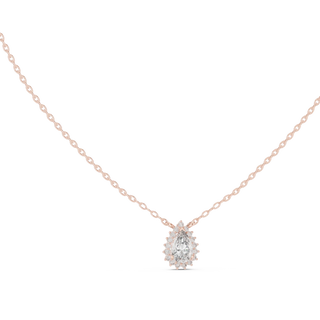 Front View: Pear Cut Diamond Necklace with Halo Setting in 14k Rose Gold - Lab Grown - Driona Jewels