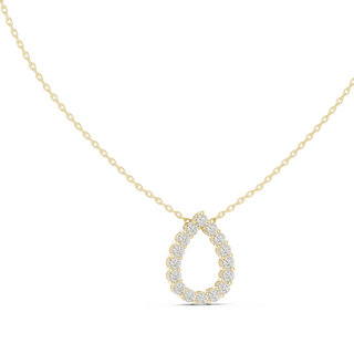 Front-View: Pear Diamond Necklace with Halo Setting in 14k Yellow Gold - Lab Grown - Driona Jewels