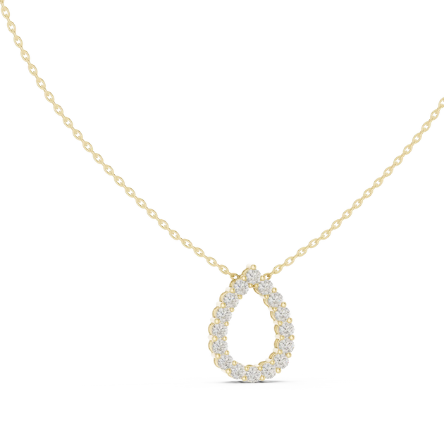 Front-View: Pear Diamond Necklace with Halo Setting in 14k Yellow Gold - Lab Grown - Driona Jewels