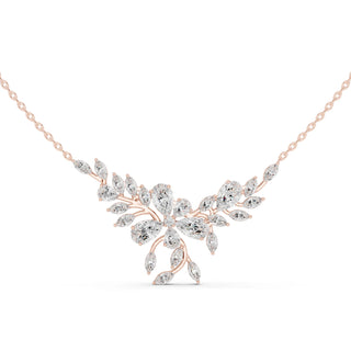Front View: Pear Cut Diamond Necklace with Pave Setting in 14k Rose Gold - Lab Grown - Driona Jewels