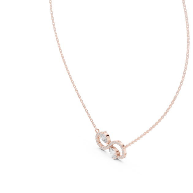 Front-View: Pear Cut Diamond Necklace with Pave Setting in 14k Rose Gold - Lab Grown - Driona Jewels