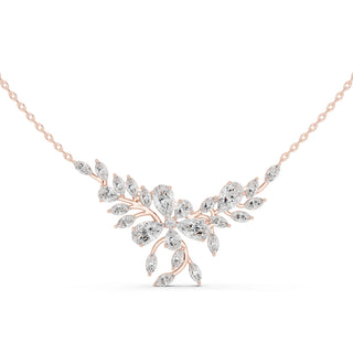Front-View: Pear Cut Diamond Necklace with Pave Setting in 14k Rose Gold - Lab Grown - Driona Jewels