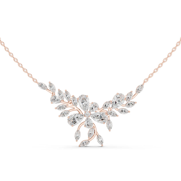 Front-View: Pear Cut Diamond Necklace with Pave Setting in 14k Rose Gold - Lab Grown - Driona Jewels
