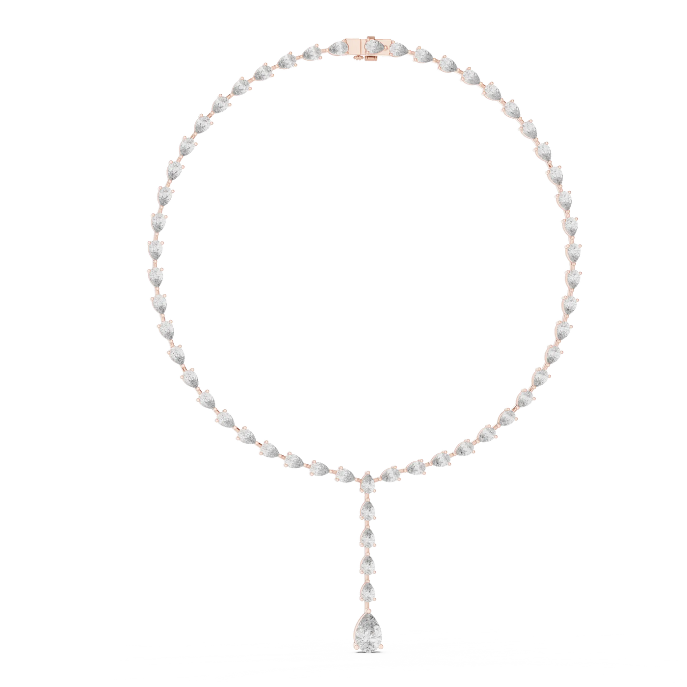 Front View: Pear Cut Diamond Necklace with Pave Setting in 14k White Gold - Lab Grown - Driona Jewels