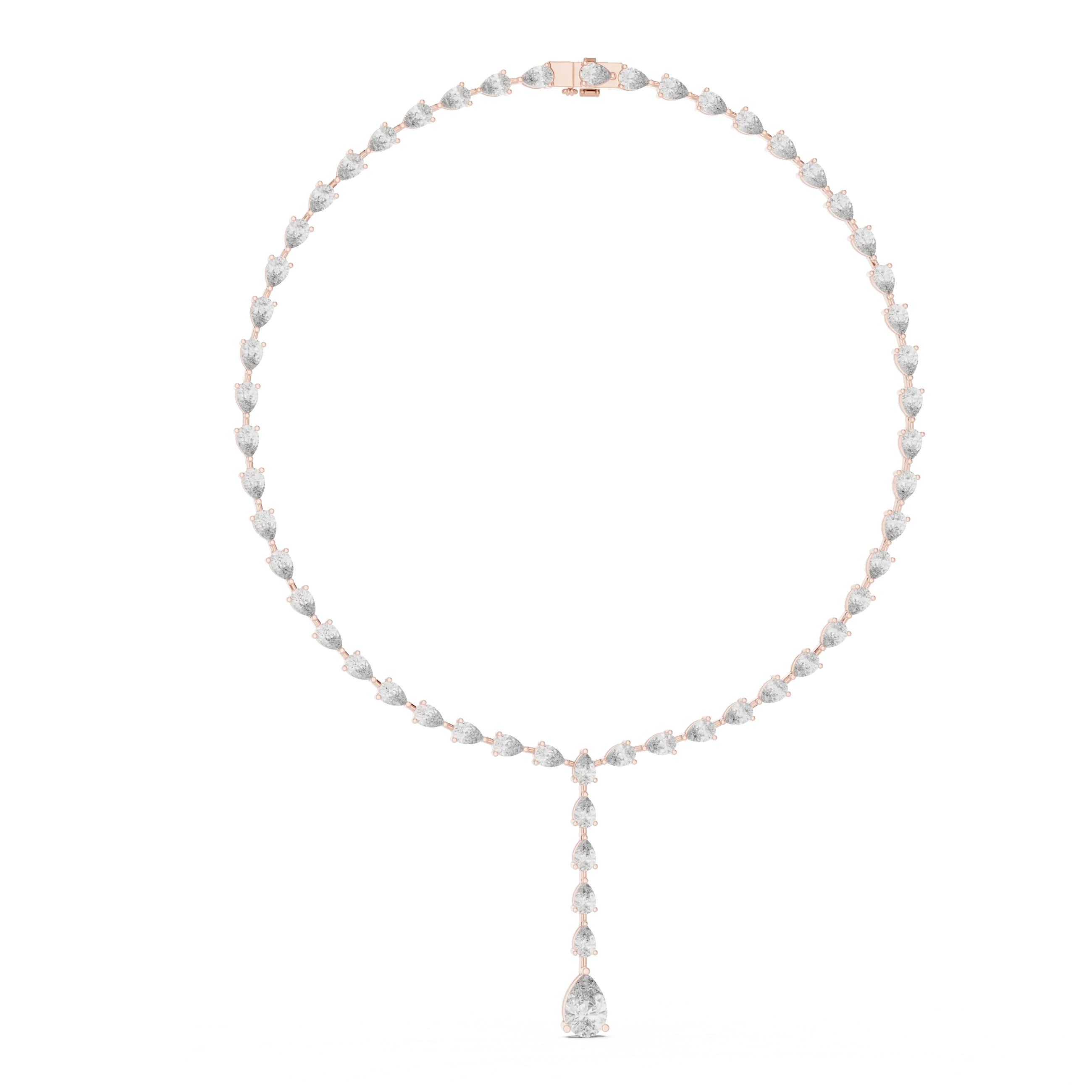 Front View: Pear Cut Diamond Necklace with Pave Setting in 14k White Gold - Lab Grown - Driona Jewels