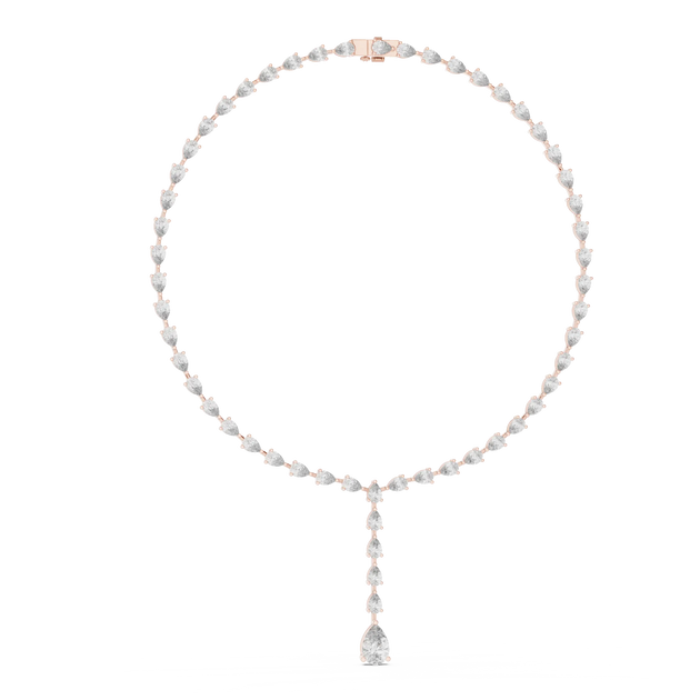 Front View: Pear Cut Diamond Necklace with Pave Setting in 14k White Gold - Lab Grown - Driona Jewels
