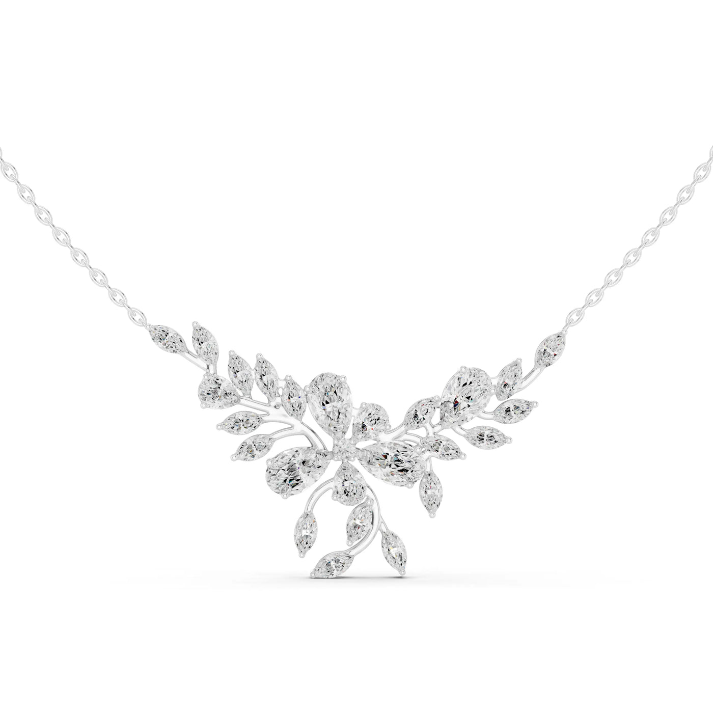Front-View: Pear Cut Diamond Necklace with Pave Setting in 14k White Gold - Lab Grown - Driona Jewels
