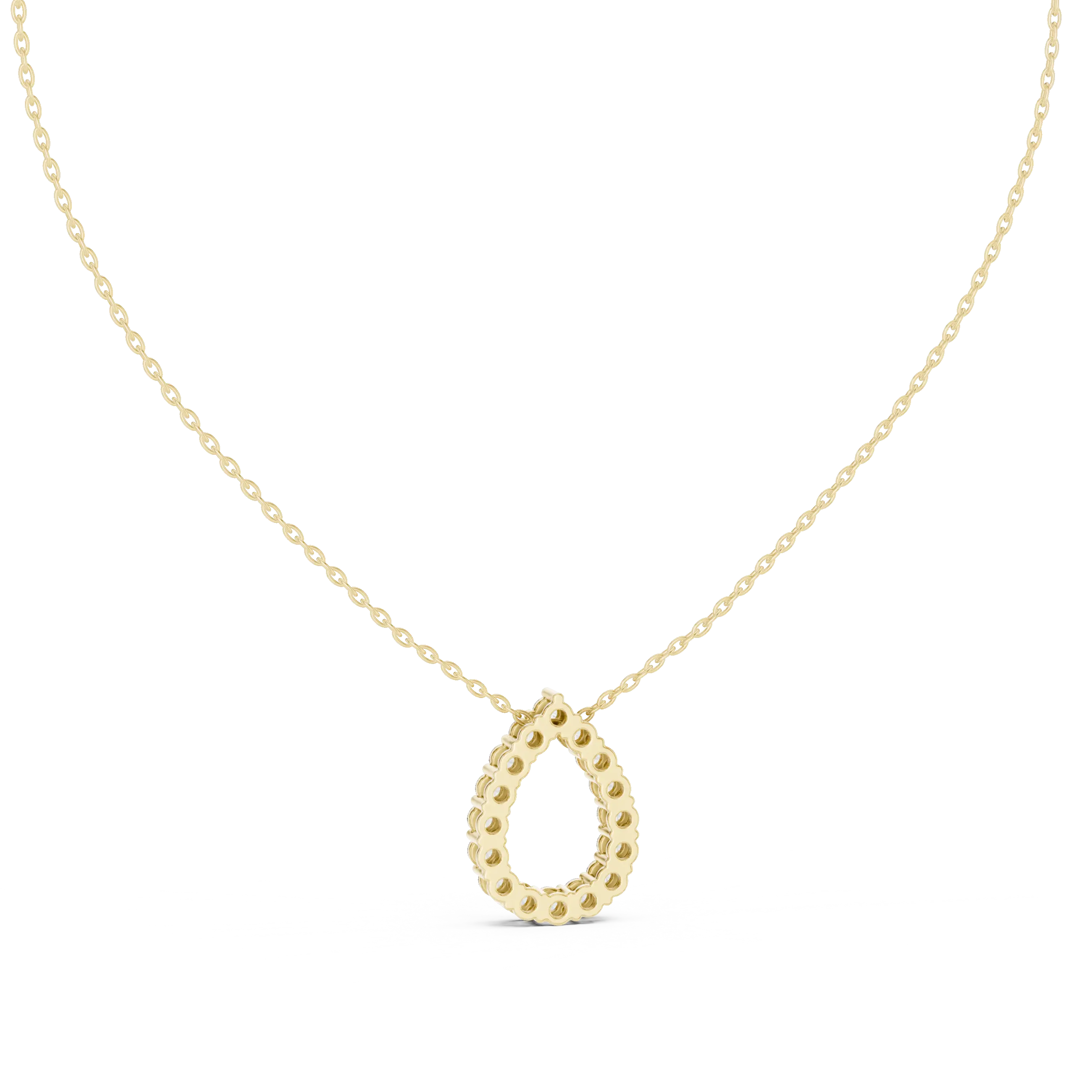 Front-View: Pear Cut Diamond Necklace with Pave Setting in 14k Yellow Gold - Lab Grown - Driona Jewels