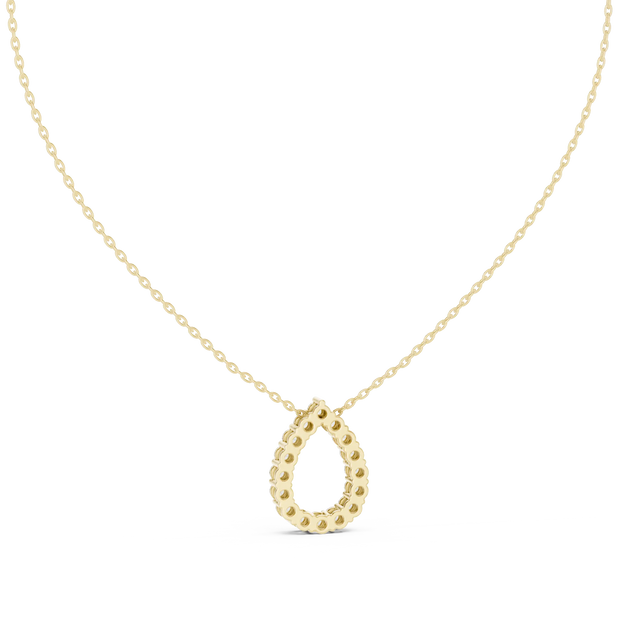 Front-View: Pear Cut Diamond Necklace with Pave Setting in 14k Yellow Gold - Lab Grown - Driona Jewels