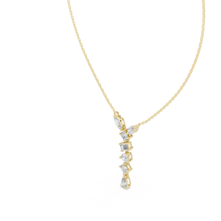 Front-View: Pear Cut Diamond Necklace with Pave Setting in 14k Yellow Gold - Lab Grown - Driona Jewels