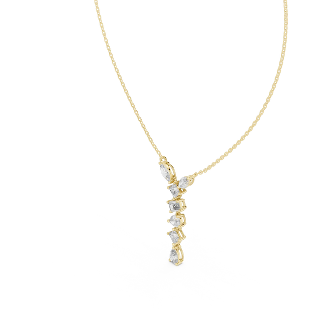 Front-View: Pear Cut Diamond Necklace with Pave Setting in 14k Yellow Gold - Lab Grown - Driona Jewels