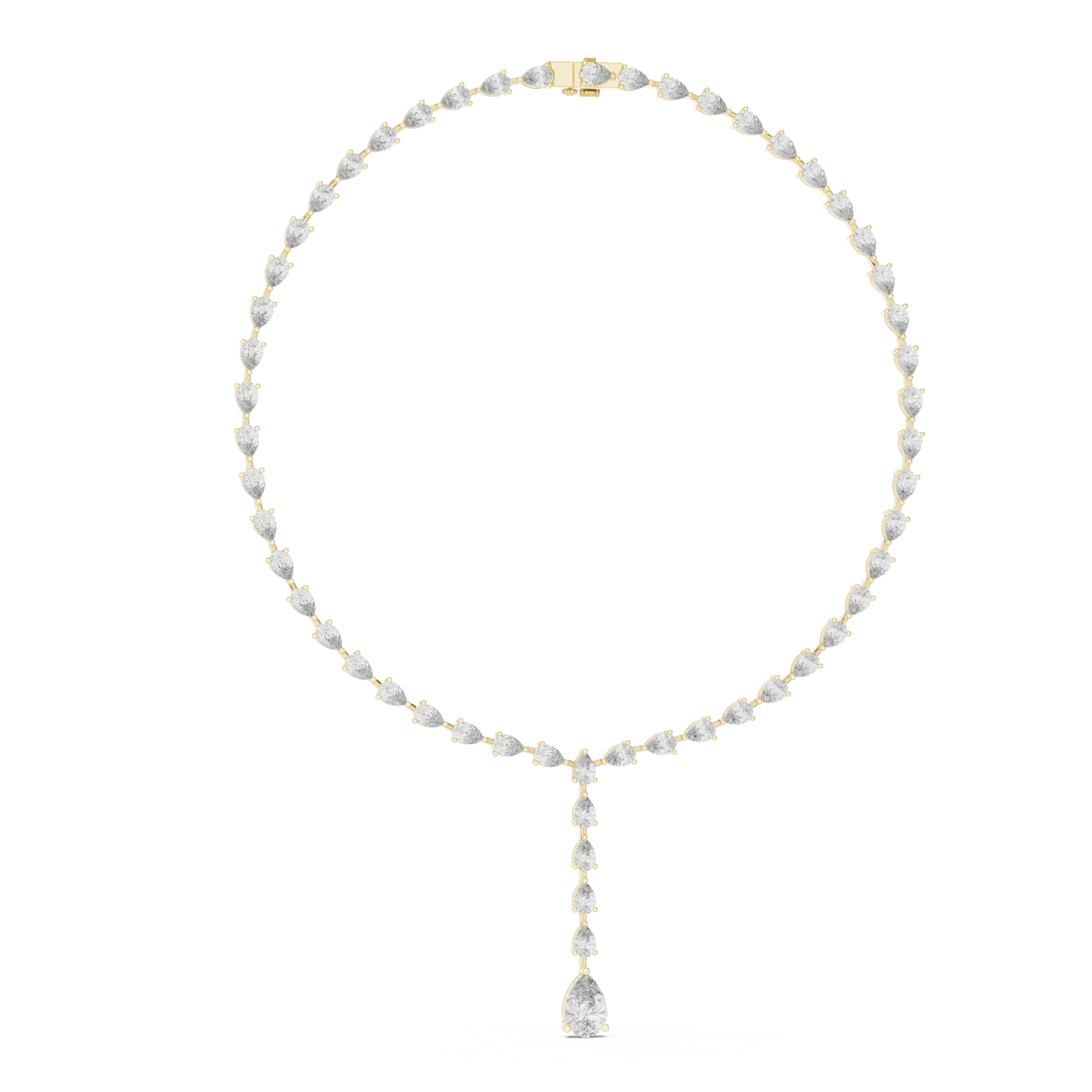 Front View: Pear Cut Diamond Necklace with Pave Setting in 14k Yellow Gold - Lab Grown - Driona Jewels