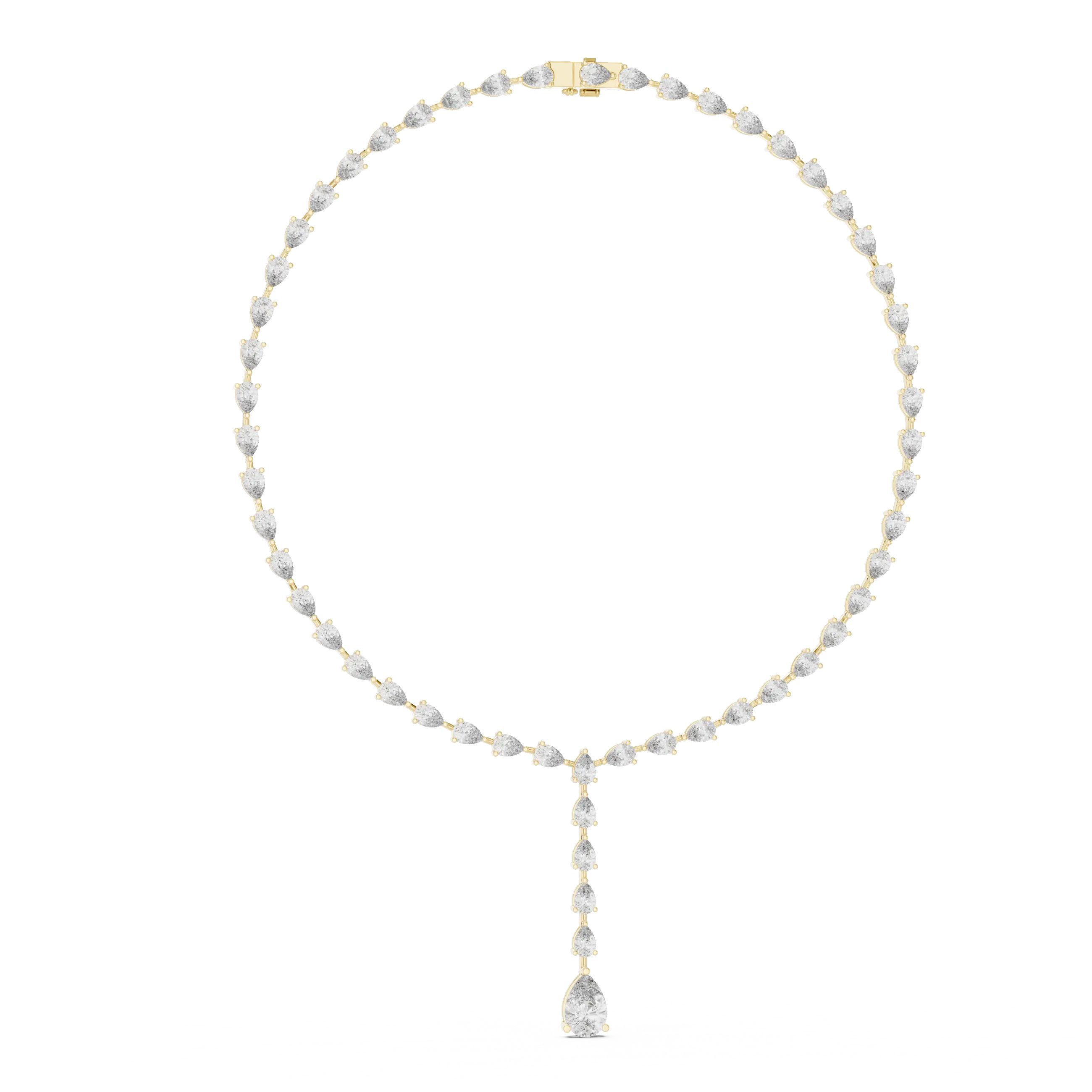 Front View: Pear Cut Diamond Necklace with Pave Setting in 14k Yellow Gold - Lab Grown - Driona Jewels