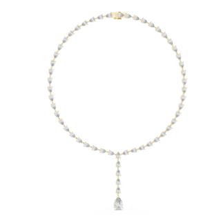 Front View: Pear Cut Diamond Necklace with Pave Setting in 14k Yellow Gold - Lab Grown - Driona Jewels