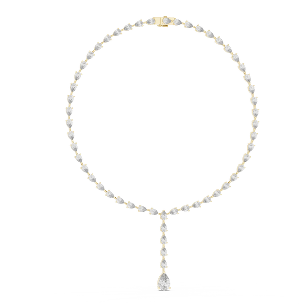 Front View: Pear Cut Diamond Necklace with Pave Setting in 14k Yellow Gold - Lab Grown - Driona Jewels