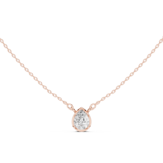 Front-view: Pear Cut Diamond Necklace with Pendant Setting in 14k Rose Gold - Lab Grown - Driona Jewels