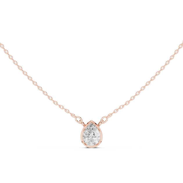Front-view: Pear Cut Diamond Necklace with Pendant Setting in 14k Rose Gold - Lab Grown - Driona Jewels