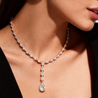 Front-view: Pear Cut Diamond Necklace with Pendant Setting in 14k Rose Gold - Lab Grown - Driona Jewels
