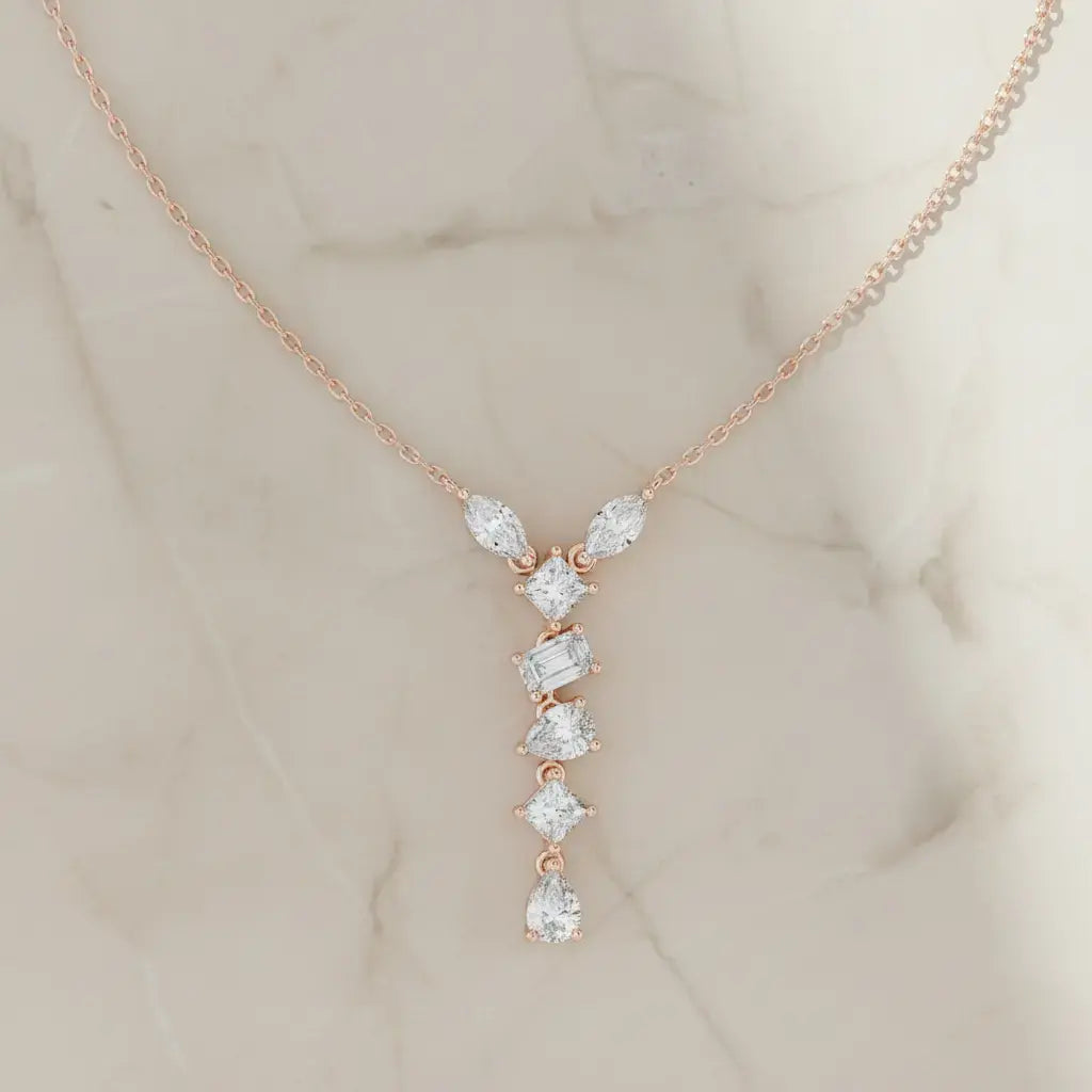Front-View: Pear Cut Diamond Necklace with Pendant Setting in 14k Rose Gold - Lab Grown - Driona Jewels