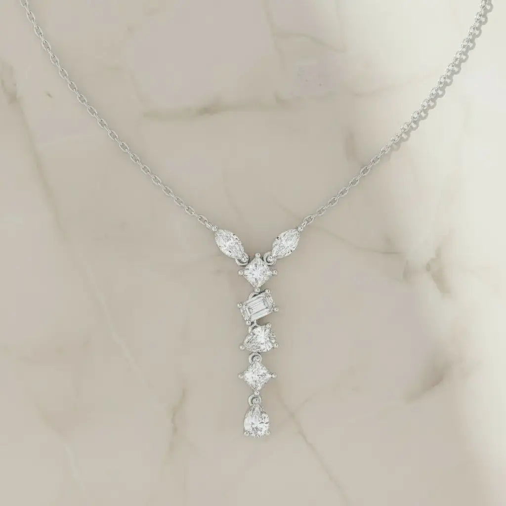Front-View: Pear Cut Diamond Necklace with Pendant Setting in 925 Silver - Lab Grown - Driona Jewels