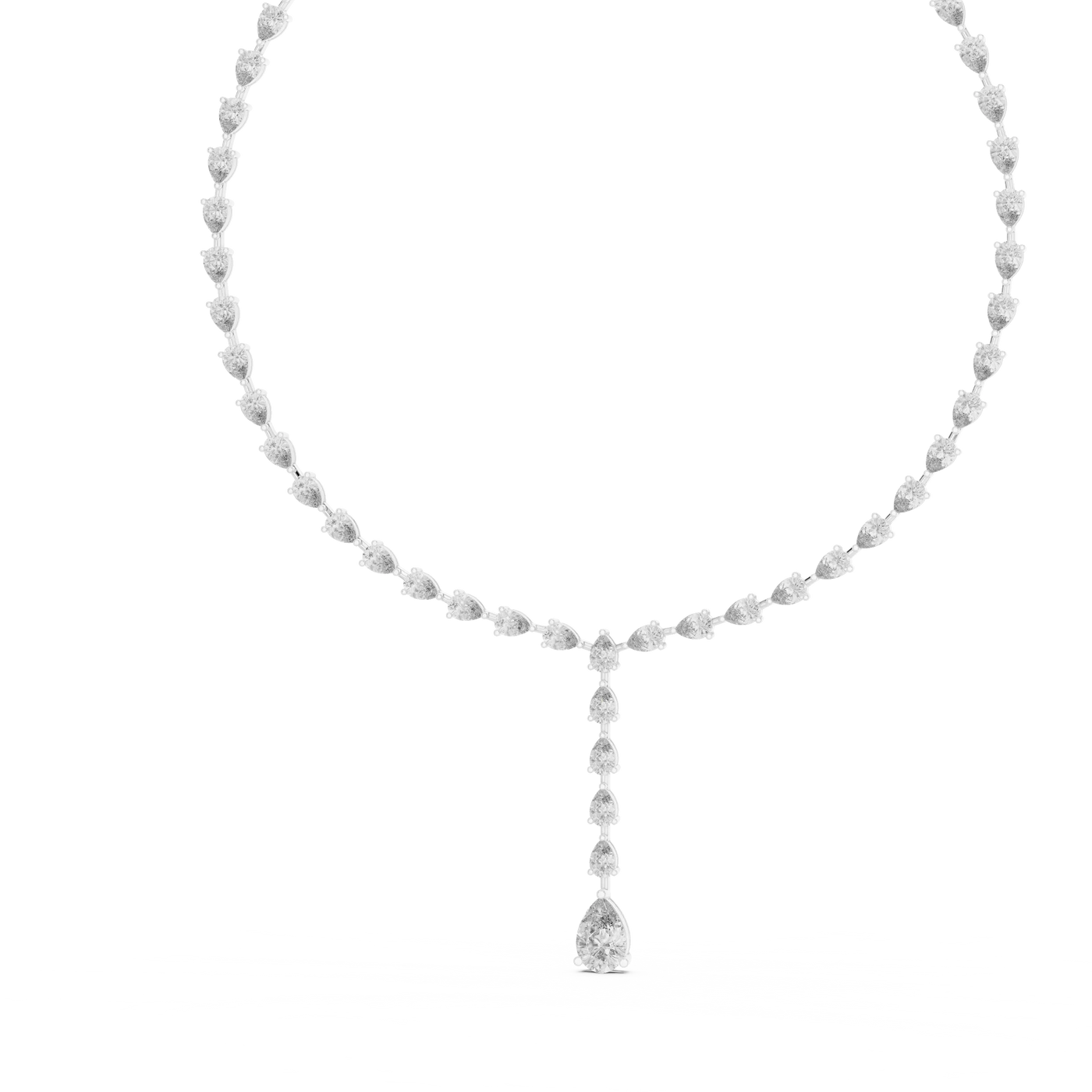 Front-view: Pear Cut Diamond Necklace with Pendant Setting in 14k White Gold - Lab Grown - Driona Jewels