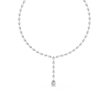 Front-view: Pear Cut Diamond Necklace with Pendant Setting in 14k White Gold - Lab Grown - Driona Jewels