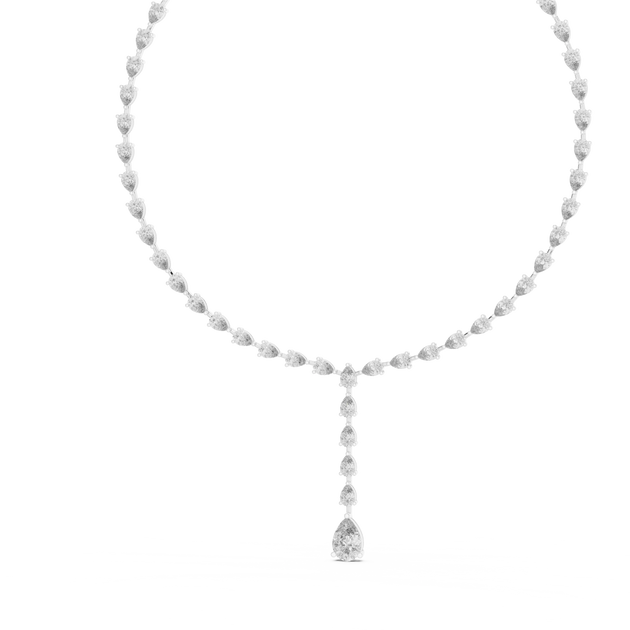 Front-view: Pear Cut Diamond Necklace with Pendant Setting in 14k White Gold - Lab Grown - Driona Jewels