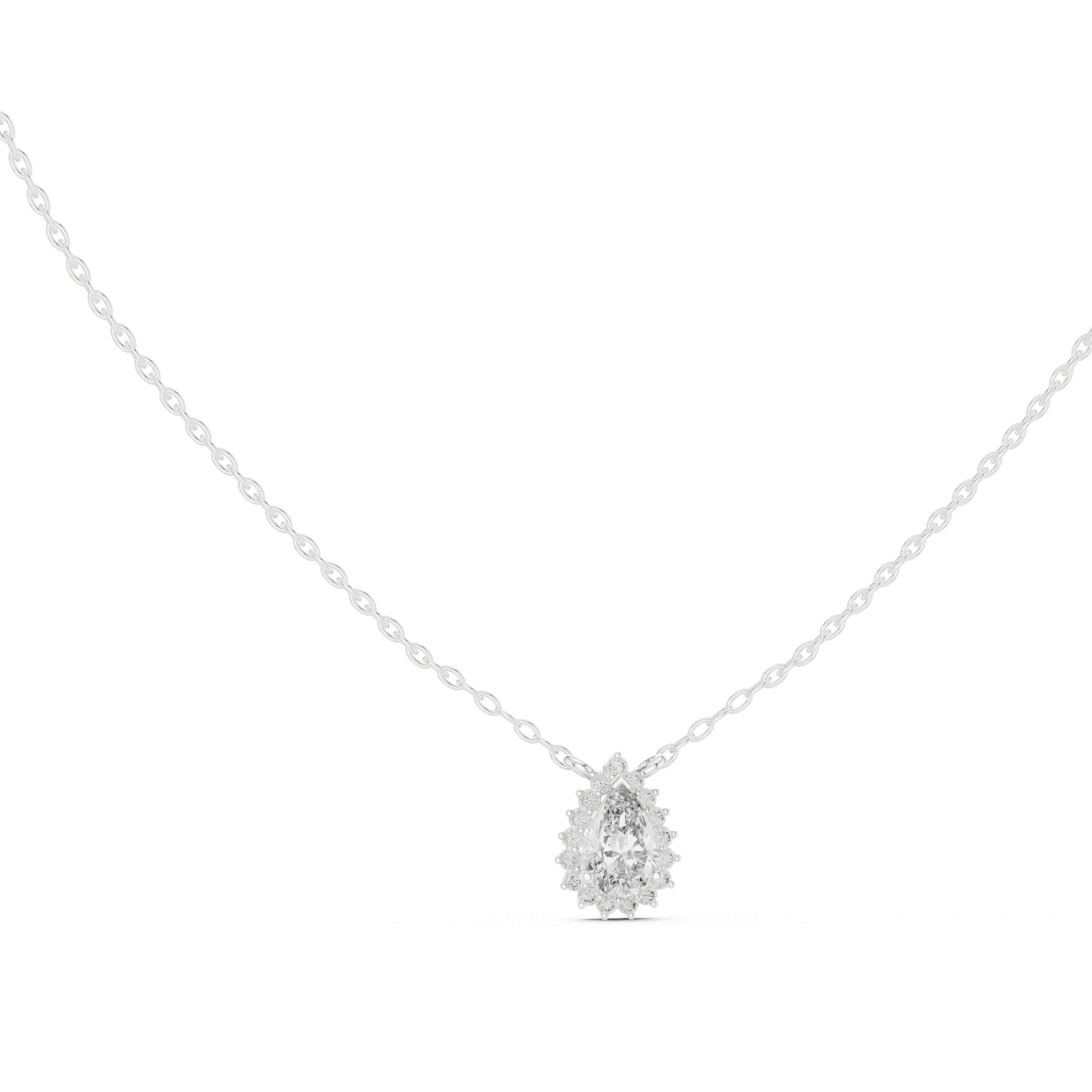 Front-view: Pear Diamond Necklace with Pendant Setting in 14k White Gold - Lab Grown - Driona Jewels